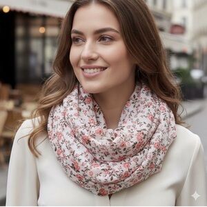 MyStyle Lightweight Infinity Scarf Coral and Brown Floral Print